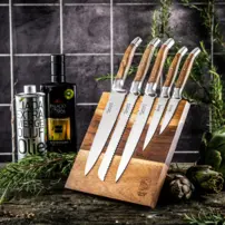 Kuchynské nože Luxury Line s magnetickým blokom na nože - olivové drevo