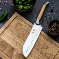 Santoku nôž Luxury Line s doskou na krájanie - olivové drevo