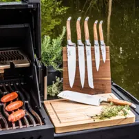 Santoku nôž Luxury Line s doskou na krájanie - olivové drevo