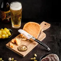 Nôž na syr Santoku Premium Line so servírovacou doskou - Acasia - čierny