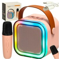Karaoke sada Bluetooth reproduktor mikrofón USB LED ružový